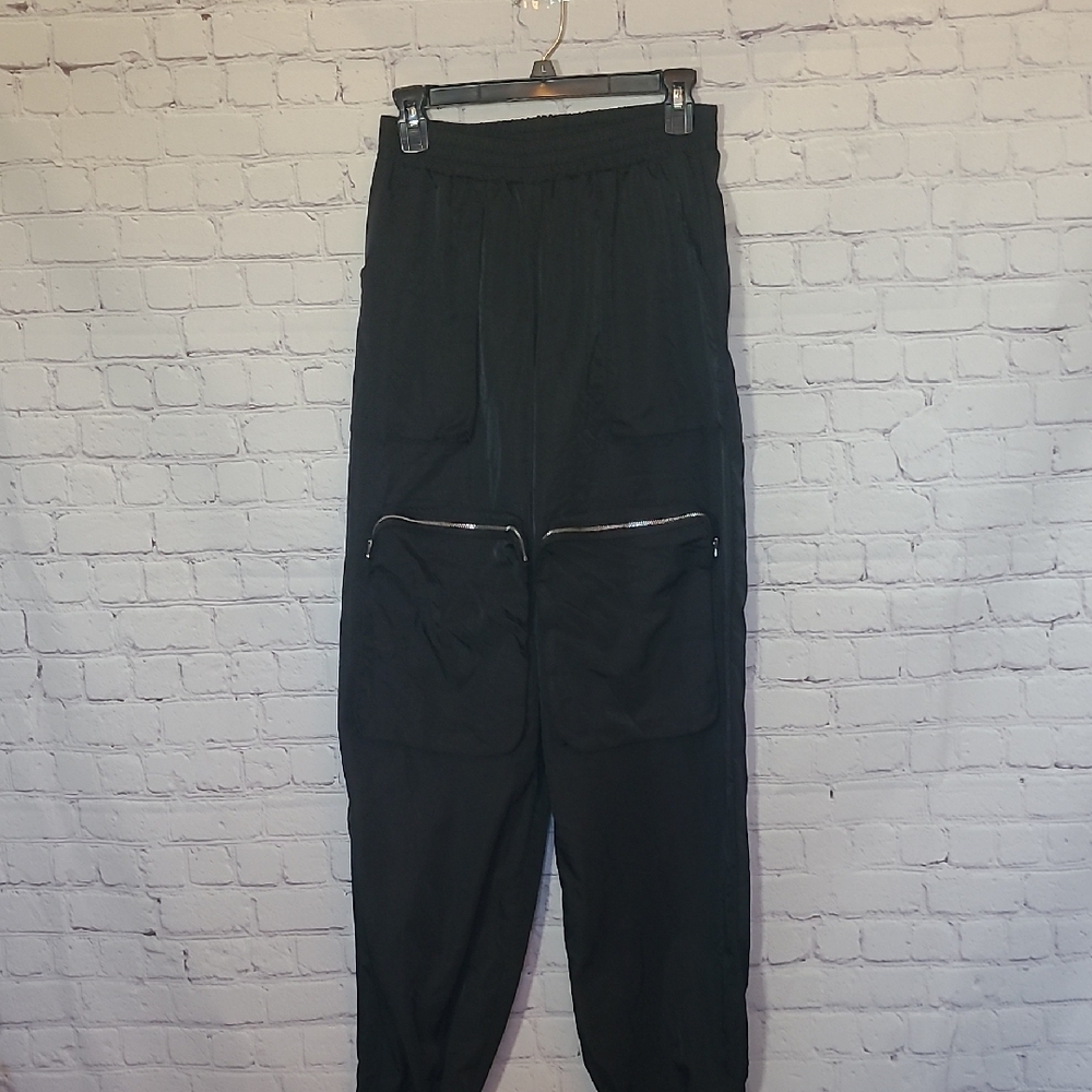 Black Size Medium Baggy Grunge Zipper Pocket Jogger Track Pants Hip Hop